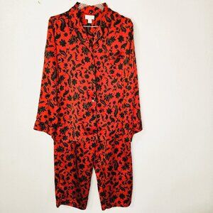 Cabernet Womens Red/Black Floral Luxurious Silky Pajama Set Size Large